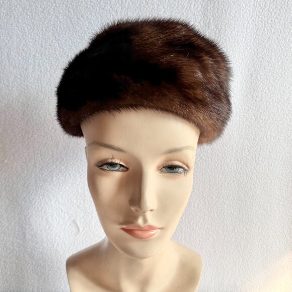 1950s 1960s Brown Mink Pillbox Style Hat Bonwit Teller - Picture 2 of 11